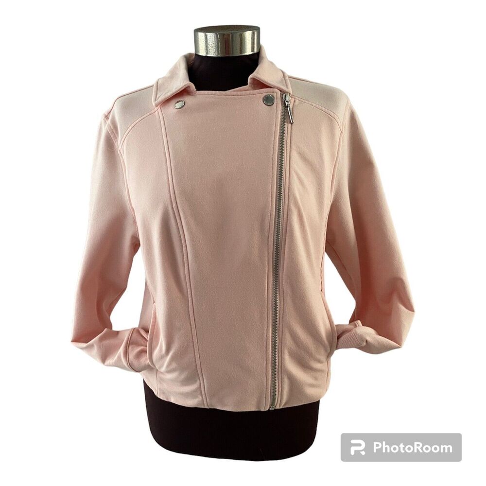 H by Halston Moto Jacket Size 14 Pink French Terry Crop Motorcycle Jersey